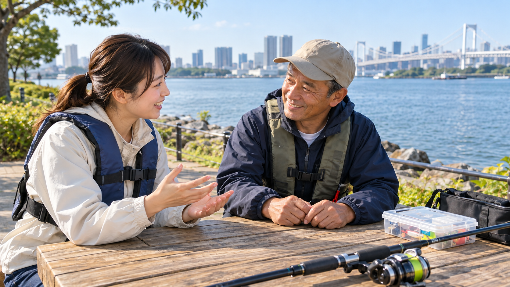 釣ってみたい魚についてインストラクターと対面で相談する様子
